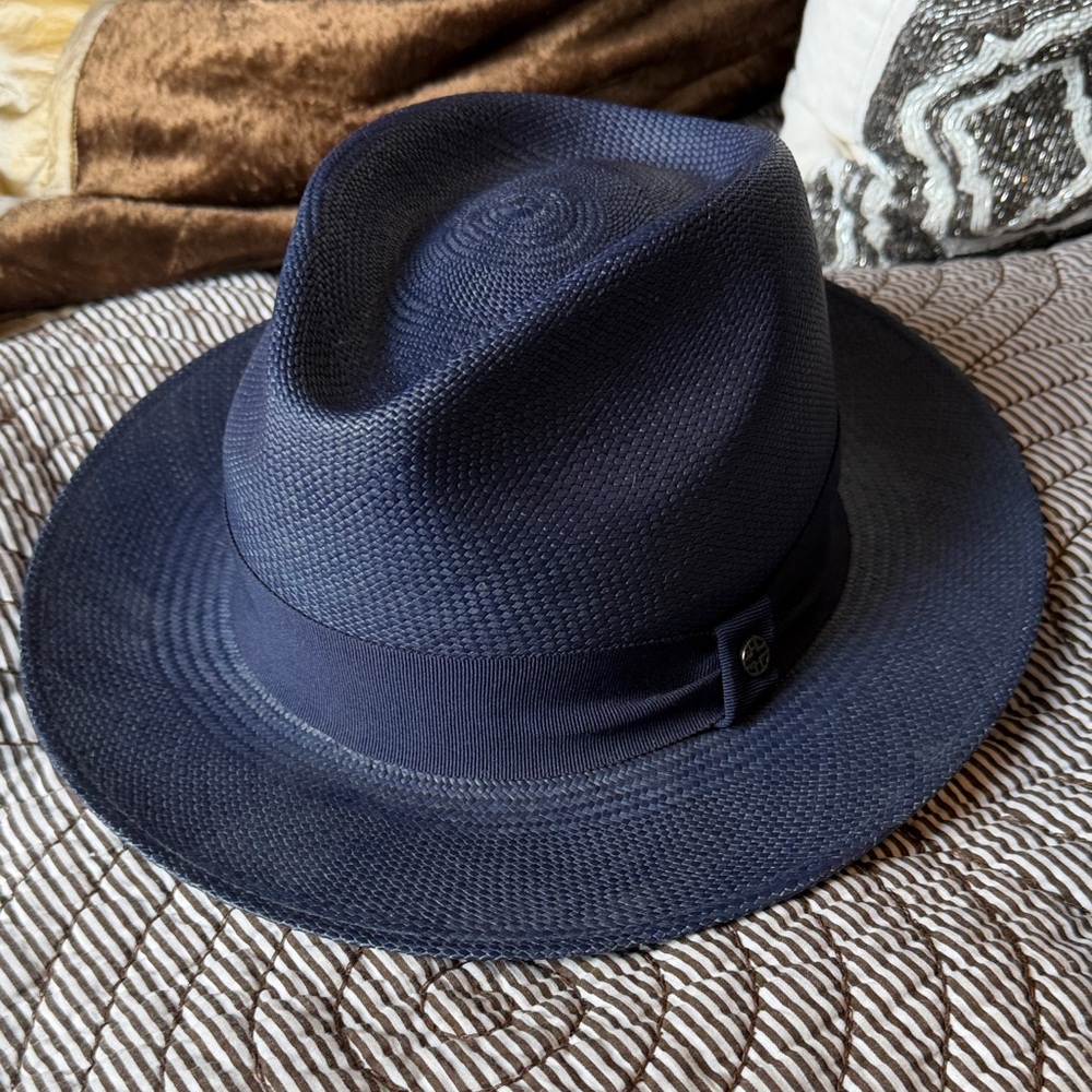 Loeveich Luxury Line Classic Navy Fedora Hat with Grosgrain Band